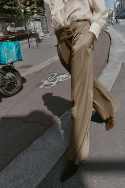 GOLD BUTTON WIDE-LEG TROUSERS - Zara фото 6