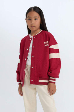 Мягкий пушистый кардиган-бомбер с воротником колледжа для девочек и застежкой на кнопки - Defacto фото 4