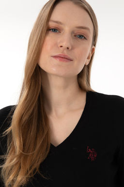 Свитер женский U.S. Polo Assn V-образный вырез черный  фото 9