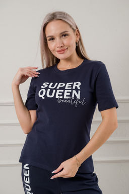 Пижама женская из бридж и футболки из интерлока Королева темно-синий - Амадэль фото 9