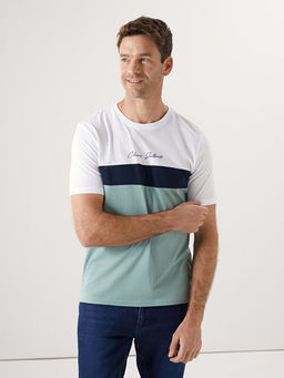 Bisiklet Yaka K?sa Kollu Renk Bloklu Erkek Ti??rt