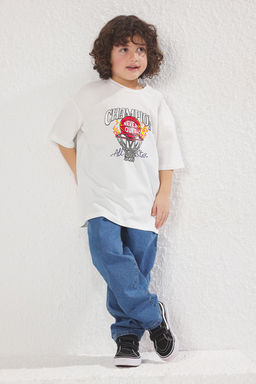 Lacivert Erkek Cocuk Slogan Bask?l? Regular/Normal Kal?p K?sa Kol Orme T-Shirt TKDSS25TS00031 - Trendyolmilla фото 2