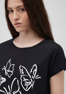 Bask?l? Siyah Tisort - Mavi фото 5