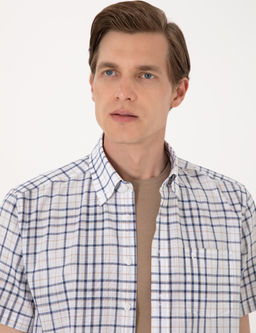 Lacivert Regular Fit K_sa Kollu Ekose G_mlek