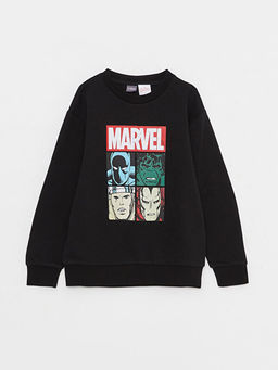 Bisiklet Yaka Marvel Bask?l? Uzun Kollu Erkek ?ocuk Sweatshirt