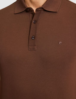 Kahverengi Slim Fit Saf Pamuk Polo Yaka Basic T-shirt
