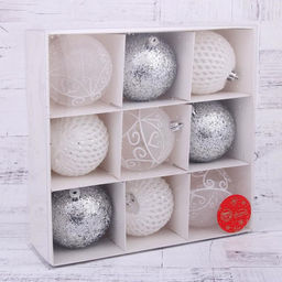 Ёлочные игрушки Изморозь, шары новогодние, d=8 см, набор 9 шт., сетка, белый/серебро - Зимнее волшебство фото 3
