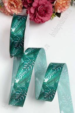 Лента атласная 2,5 см "Лист пальмы №1" Premium (SF-1651)