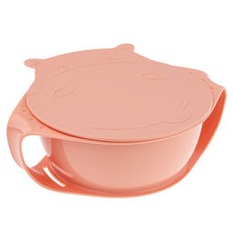 "Lalababy" Тарелка глубокая пластмассовая "Play with Me Hello, Hippo!" 450мл, 170х150х55мм, с крышкой, персиковая карамель (Россия)