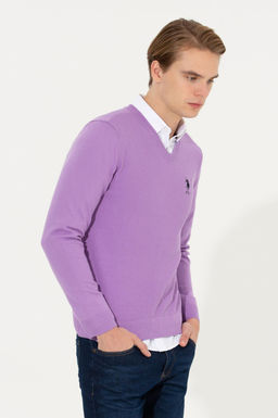 U. S. Polo Assn Мужской базовый трикотажный свитер сиреневого цвета с v-образным вырезом - U.s. polo assn фото 3