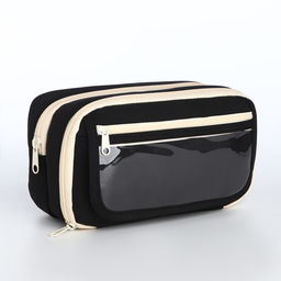 Косметичка-пенал на молнии с отделами, с прозрачным карманом, чёрная