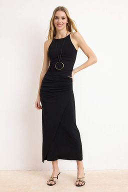 TRENDYOLMILLA Siyah Buzgu Drape Detayl? Maxi Anvelop Esnek Etek TWOAW25ET00096  фото 6