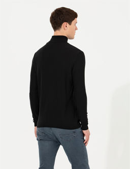 Siyah Slim Fit Bal_k__ Yaka Triko Kazak