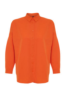 Turuncu Pamuklu Oversize Genis Kal?p Dokuma Gomlek TWOSS22GO0669