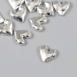 Цена за 12 шт. Бусина для творчества металл "Сердечко" серебро 1.1х1.1 см