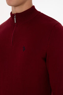 Erkek Slim Fit Yar_m Fermuarl_ Bordo Basic Kazak - U.s. polo assn фото 7