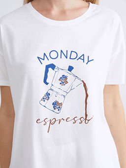 Bisiklet Yaka Bask?l? Kad?n ?ortlu Pijama Tak?m?