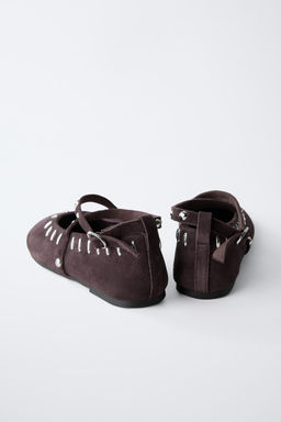 SPLIT SUEDE BALLERINA PUMPS WITH STUDS - Zara фото 4