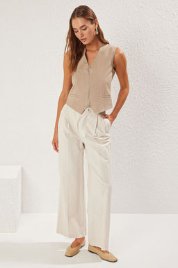 Trendyolmilla Vizon Regular V Yaka Fermuar Detayl? Regular Dokuma Yelek TWOSS25YE00094 фото 2