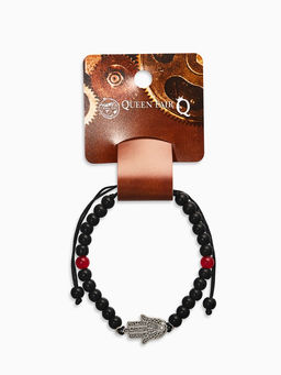 Цена за 4 шт. Браслет-оберег «Рука счастья Хамса» гранд, красно-чёрный с серебром, d=6 см