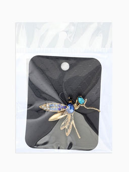 Брошь "Стрекоза" искристая, цвет сине-голубой в золоте