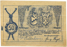 Банкнота 50 геллеров 1920 года Австрия  община Зигхартин (Нотгельд)