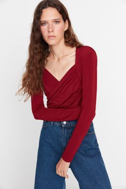TRENDYOLMILLA Siyah Vatkal? Drape Detayl? Fitted/Vucuda Oturan Esnek C?tc?tl? Orme Body TWOAW22BD0156