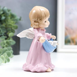 Фигурка керамика «Ангелочек в розовом платье, с цыплятами в подоле», 15 см