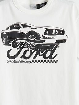 Bisiklet Yaka Ford Bask?l? Erkek ?ocuk Ti??rt