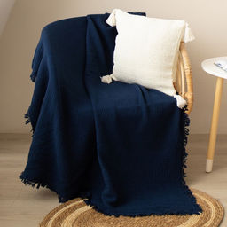 Плед с бахромой SL Home, муслин, 130×170 см, синий