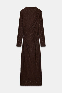 POINTELLE DRAPED MIDI DRESS