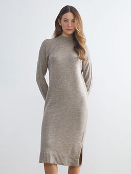 Yar?m Bal?k?? Yaka Y?rtma?l? Triko Elbise