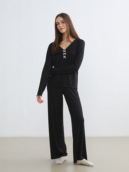 V Yaka Puantiyeli Kad?n Pijama Tak?m?