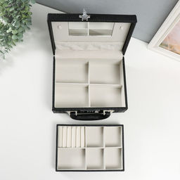 Шкатулка кожзам для украшений Кейс. Кожа крокодила чёрная 18,5х24х9 см - Simaland фото 5