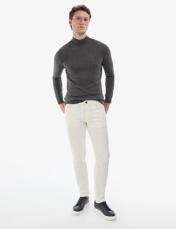 Antrasit Melanj Slim Fit Yar_m Bal_k__ Yaka Basic Triko Kazak