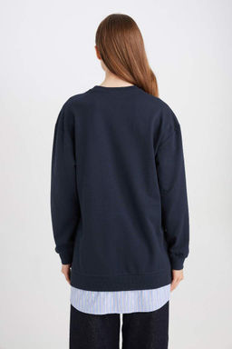 Толстовка-туника стандартного кроя с круглым вырезом - Defacto фото 6