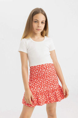 Облегающая футболка с круглым вырезом для девочек, базовая футболка в рубчик с короткими рукавами - Defacto фото 3