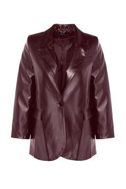 TRENDYOLMILLA Siyah Dokuma Oversize Suni Deri Blazer Ceket TWOSS23BC00049 фото 21
