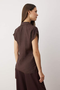 Kahverengi Onu Dugumlu Dokuma Modal Gomlek TWOAW26GO00102 - Trendyolmilla фото 4