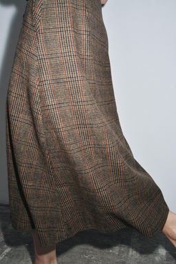ZW COLLECTION CHECK SKIRT WITH WOOL AND PLEATS - Zara фото 3
