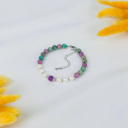 Браслет из Фосфосидерита, Варисцита и Жемчуга 18 см +