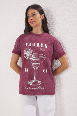 TRENDYOLMILLA Ac?k Sar? Bask?l? Oversize/Genis Kal?p Orme T-shirt TWOSS25TS00103  фото 14