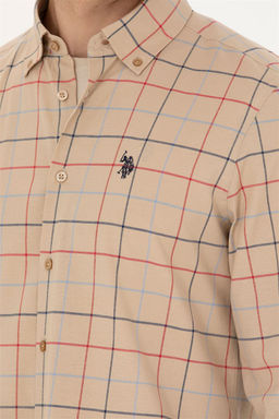 U. S. Polo Assn Мужская рубашка песочного цвета в клетку - U.s. polo assn фото 7