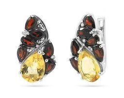 Серьги из серебра гранат, цитрин, Бенита