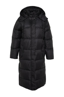 TRENDYOLMILLA Ekru Regular Kapusonlu Yandan C?t C?t Detayl? Su Itici Uzun Sisme Mont TWOAW24MO00104  фото 14