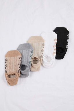 Siyah-Bej 5li Kalp Jakar Orme Corap THMSS26CO00009