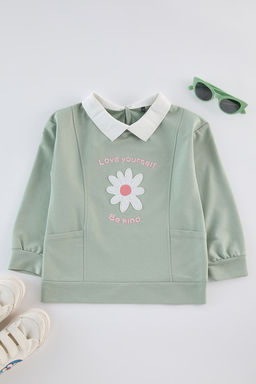 Mint Cicekli K?z Cocuk Orme Sweatshirt TKDAW25SW00027
