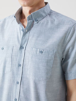 Regular Fit K?sa Kollu Keten G?r?n?ml? Erkek G?mlek