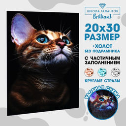 Алмазная мозаика с частичным заполнением на холсте «Взгляд кошки», 20×30 см
