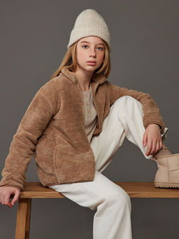 Dik Yaka Pel?? K?z ?ocuk Fermuarl? H?rka